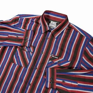 Rebel Reaper Flannel Men Large Red Blue Stripe Snap Button Western Long Sleeve